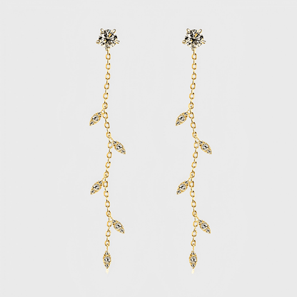 Edera Drops 1.38ct - Moissanite Leaf Earrings in 18k gold. featuring a leaf shape design along a free-flowing chain.
