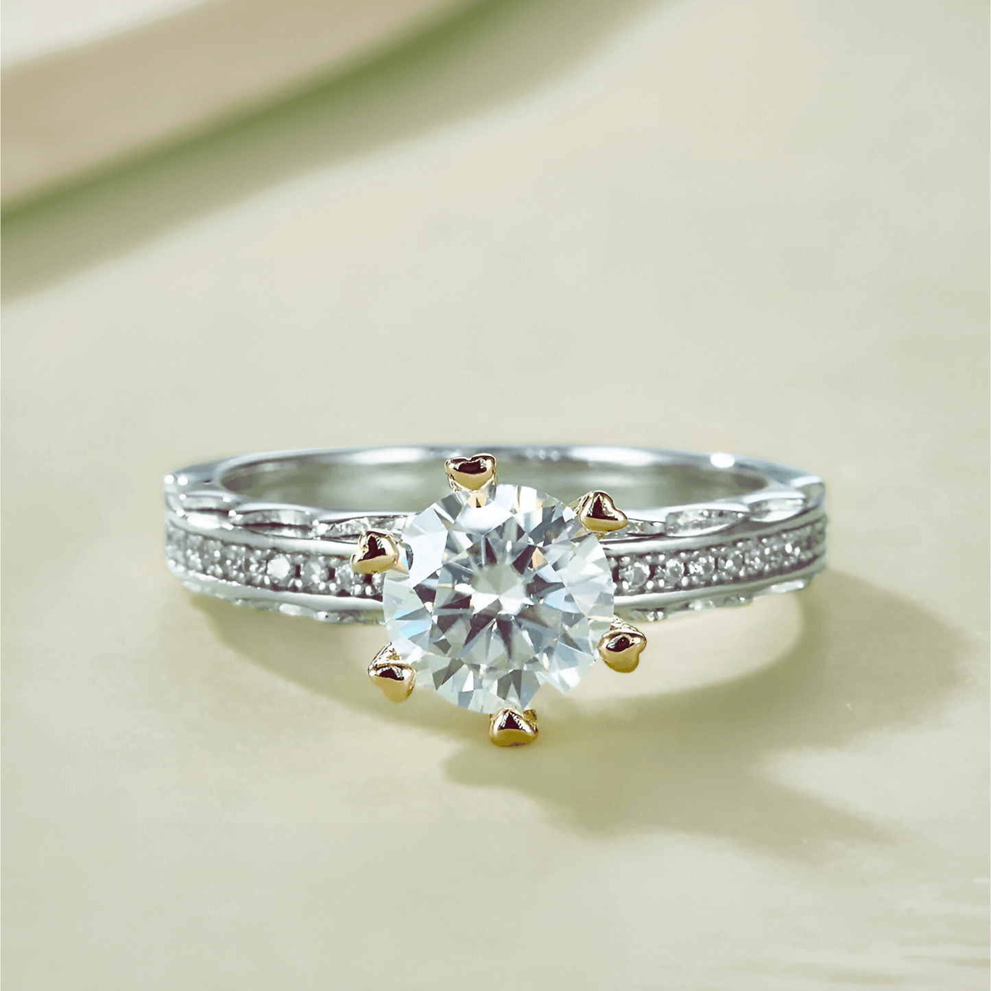 Alba Ring 1ct - a Moissanite solitaire ring in 925 sterling silver with 18k gold accents. | silver moissanite ring