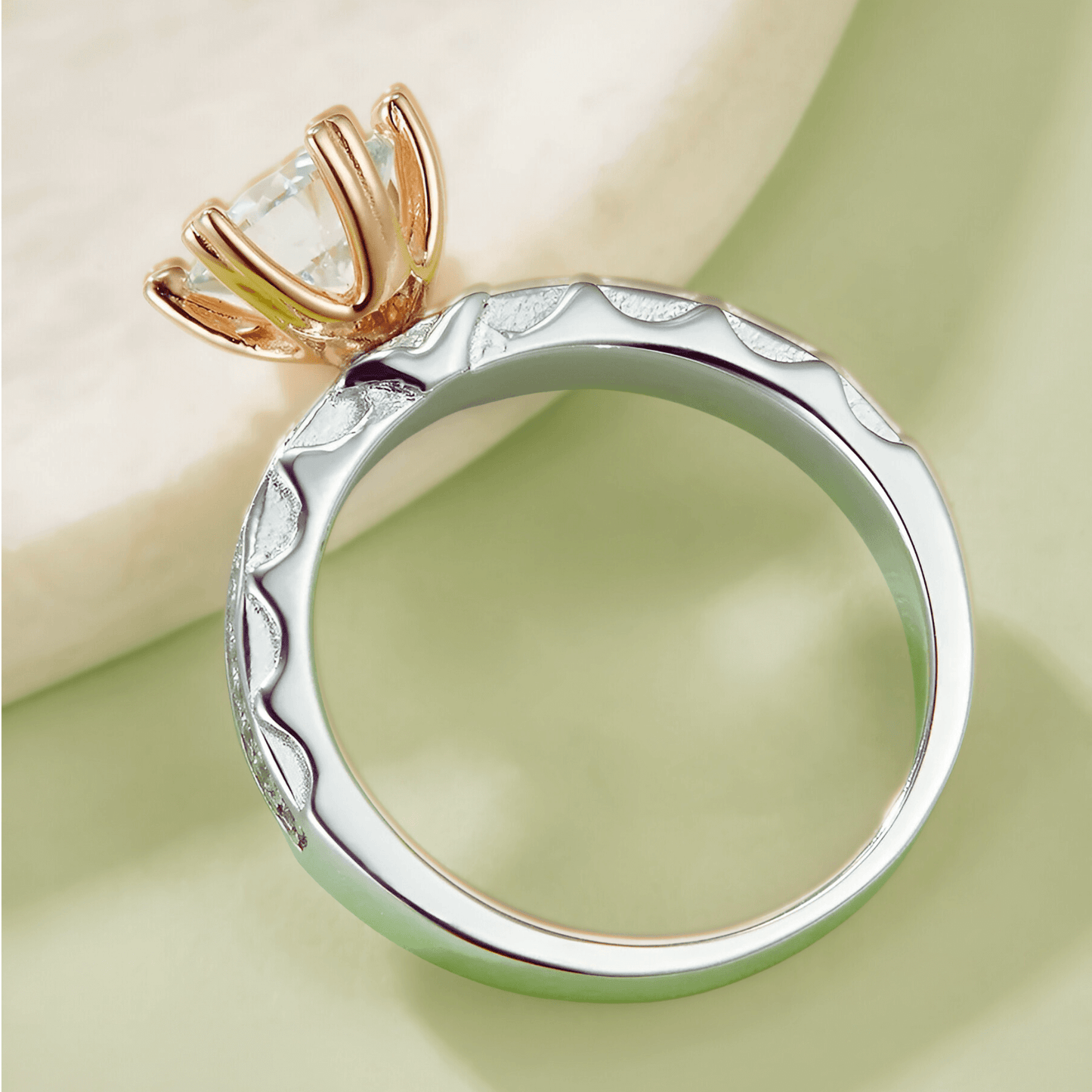 Alba Ring 1ct - a Moissanite solitaire ring in 925 sterling silver with 18k gold accents. | silver moissanite ring